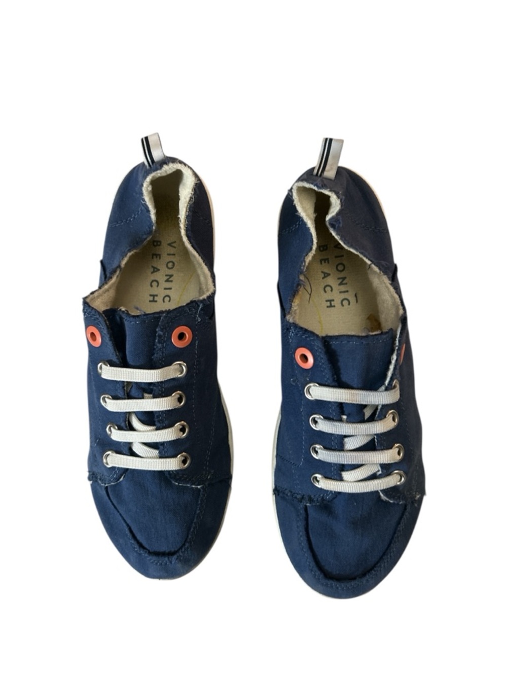 Vionic Kids Navy Canvas Sneakers with Coral Eyelets